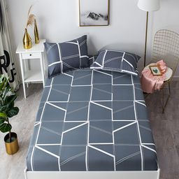 JC HOME Grey & White Geometric 230 TC Queen Bedsheet with 2 Pillow Covers-image-81