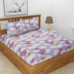 BREVARD Purple & White Cartoon Characters 210 TC Queen Bedsheet with 2 Pillow Covers-image-90