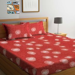 Arrabi Pack of 2 Orange Blue & Red Graphic 300 TC 2 King Bedsheet with 4 Pillow Covers-97