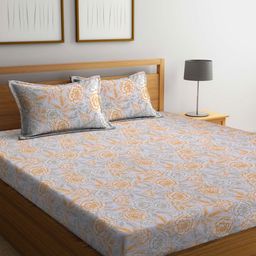 BOMBAY DYEING White & Yellow Floral Cotton 144 TC Queen Bedsheet with 2 Pillow Covers-image-32