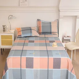 JC HOME Grey & Orange Geometric 160 TC Single Bedsheet with 1 Pillow Covers-picture-55
