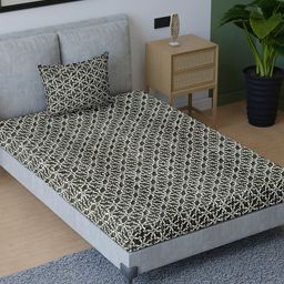 Aura Black & White Printed Pure Cotton 200 TC Single Bedsheet with 1 Pillow Cover-picture-23