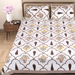 ROMEE Brown & White Printed 220 TC Pure Cotton King Bedsheet with 2 Pillow Covers-43