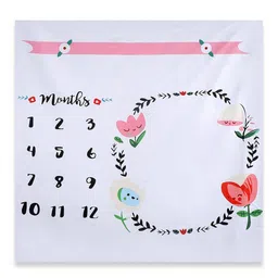 Babymoon Infants Milestone White & Black Printed 210 TC Cotton Flat Photography Bedsheet-98