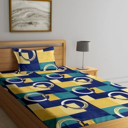 Fashion String Yellow Geometric 144 TC Microfiber Single Bedsheet With 1 Pillow Cover-image-73