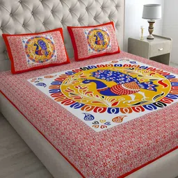 LIVING ROOTS Red & White Ethnic Motifs 150 TC Queen Bedsheet with 2 Pillow Covers-image-24