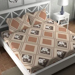 CHHAVI INDIA Beige Geometric Printed 210 TC Queen Bedsheet with 2 Pillow Covers-image-12