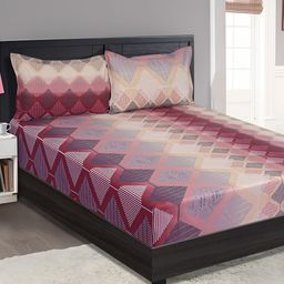 Aura Pink & White Geometric Cotton 144 TC King Bedsheet With 2 Pillow Covers-image-18