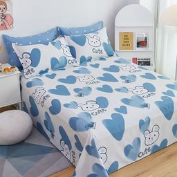 JC HOME White & Blue Printed 186 TC Pure Cotton Queen Bedsheet with 4 Pillow Covers-image-21