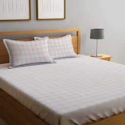 KLOTTHE Book Fold White & Orange Geometric 300TC Fitted King Bedsheet With 2 Pillow Covers-image-15