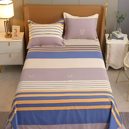 JC HOME Beige & Blue Striped Cotton 220 TC King Bedsheet with 2 Pillow Covers-image-42