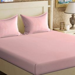KLOTTHE Pink 300TC Double King Bedsheet With 2 Pillow Covers-image-59
