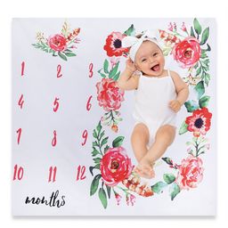 Babymoon Infants Milestone White & Red Floral 210 TC Cotton Flat Photography Bedsheet-99