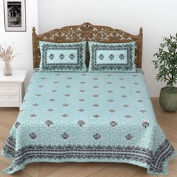Comfowell Green & White Printed Cotton 244 TC King Bedsheet With 2 Pillow Covers-picture-41
