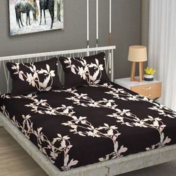 UrbanArts Coffee Brown & Beige Floral 180 TC King Bedsheet with 2 Pillow Covers-picture-29
