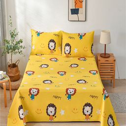 JC HOME Yellow Conversational 160 TC Single Bedsheet & Pillow Cover-image-67