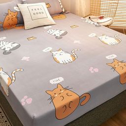 JC HOME Grey & Mustard Conversational 160 TC Fitted Queen Bedsheet & 2 Pillow Covers-image-87