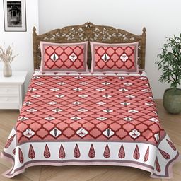 Comfowell Maroon & White Geometric Cotton 240 TC King Bedsheet With 2 Pillow Covers-image-65