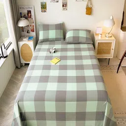 JC HOME Green & Grey Geometric 220 TC Cotton King Bedsheet With 2 Pillow Covers-image-55