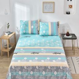 JC HOME Teal  Yellow Striped 160 TC King Bedsheet with 2 Pillow Covers-image-11