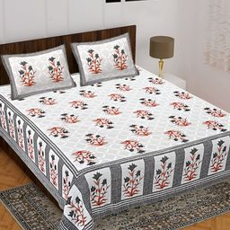 UNIBLISS Orange & White Floral 144 TC Cotton Queen Bedsheet with 2 Pillow Covers-image-26