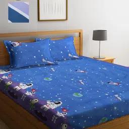 KLOTTHE Blue & Yellow Cartoon Characters 210 TC 2 King Bedsheet with 4 Pillow Covers-image-48