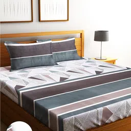 Home Sizzler White & Grey Geometric Microfibre 210 TC King Bedsheet With 2 Pillow Covers-image-70
