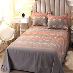JC HOME Grey & Rust Printed Cotton 230 TC King Bedsheet With 2 Pillow Covers-5