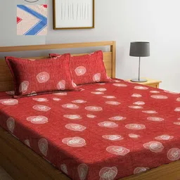 Arrabi Red & Beige Graphic 300 TC 2 King Bedsheet with 4 Pillow Covers-image-81