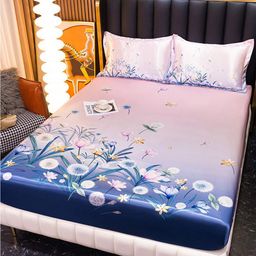 JC HOME Pink  Blue Floral 160 TC Fitted King Bedsheet with 2 Pillow Covers-image-67