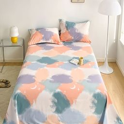 JC HOME Cream & Blue Graphic 230 TC Cotton Queen Bedsheet with 2 Pillow Covers-image-71