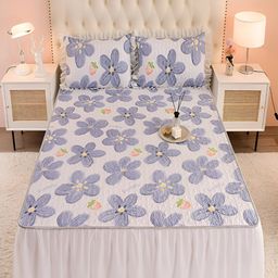 JC HOME Purple Floral 160 TC Fitted Queen Bedsheet with 2 Pillow Covers-image-87