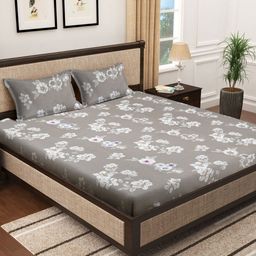 HOSTA HOMES Grey & White Floral 300 TC Double King Bedsheet With 2 Pillow Covers-image-15