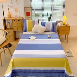 JC HOME Blue & White Striped 210 TC Cotton Queen Bedsheet with 2 Pillow Covers-image-68