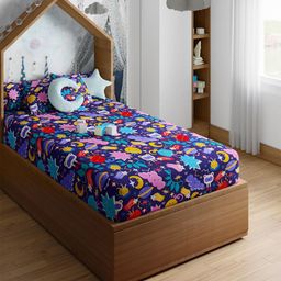 PETAL HOME Navy Blue & Pink Printed Pure Cotton 200 TC Single Bedsheet With 1 Pillow Cover-image-75