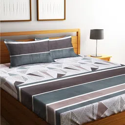 Home Sizzler White & Grey Geometric Microfibre 210 TC Queen Bedsheet With 2 Pillow Covers-image-72