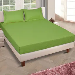 Myntra Elegant Homes Green 150 TC Queen Bedsheet with 2 Pillow Covers-image-67