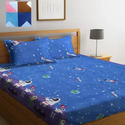 KLOTTHE Blue & Pink Cartoon Characters 210 TC 2 King Bedsheet with 4 Pillow Covers-image-44