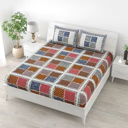 Aapno Rajasthan Grey Geometric 120 TC Cotton Queen Bedsheet With 2 Pillow Covers-23
