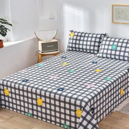 JC HOME Black & Yellow Geometric 160 TC Queen Bedsheet with 2 Pillow Covers-image-67