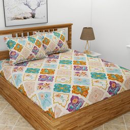 MORADO Of White & Purple Ethnic Motifs 210 TC Queen Bedsheet with 2 Pillow Covers-image-99