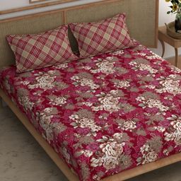 CHHAVI INDIA Red Floral Printed Microfiber 210 TC King Bedsheet with 2 Pillow Covers-picture-47