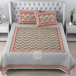 LIVING ROOTS Grey & Green Floral 210 TC Cotton King Bedsheet with 2 Pillow Covers-image-16