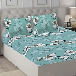 INDHOME LIFE Green & White Floral Pure Cotton 210 TC Queen Bedsheet With 2 Pillow Covers-image-79