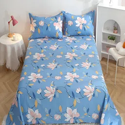 JC HOME Blue & White Graphic 210 TC Cotton Queen Bedsheet with 2 Pillow Covers-image-48
