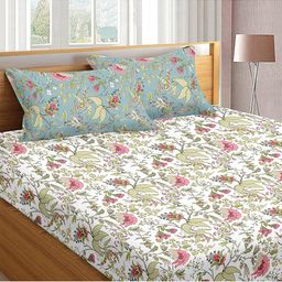 Trance Home Linen Calicut 180 TC Cotton Queen Flat Bedsheet with 2 Pillow Covers-image-92