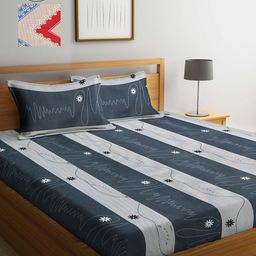 Arrabi Grey & Red Striped 300 TC Pack of 2 King Bedsheet with 4 Pillow Covers-14