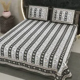 LIVING ROOTS Grey & White Ethnic Motifs 300 TC Cotton King Bedsheet With 2 Pillow Covers-picture-13