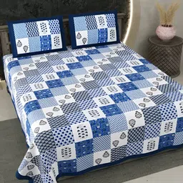 LIVING ROOTS Blue & White Floral Cotton 300 TC King Bedsheet with 2 Pillow Covers-picture-3