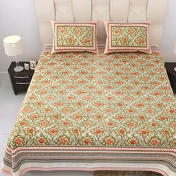Comfowell Mustard & Pink Floral King Bedsheet with 2 Pillow Covers-image-23